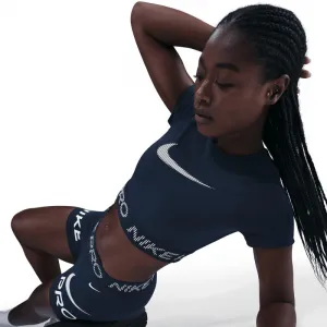 Dámske tréningové tričko s krátkym rukávom NIKE PRO W NP DF SS TOP TT GRX MIDNIGHT NAVY FOOTBALLGREY WHITE