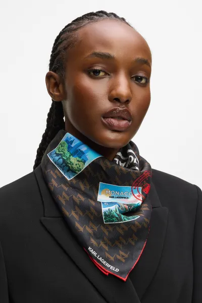 Šatka Karl Lagerfeld Ikon Monogram Silk Scarf Gp Brown-Kl Mono