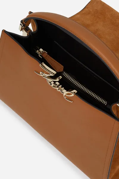 Kabelka Karl Lagerfeld K/Signature Md Top Handle Sued Dark Tan