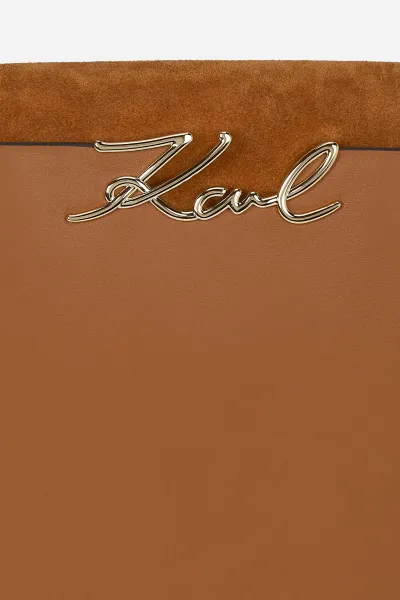 Kabelka Karl Lagerfeld K/Signature Md Top Handle Sued Dark Tan