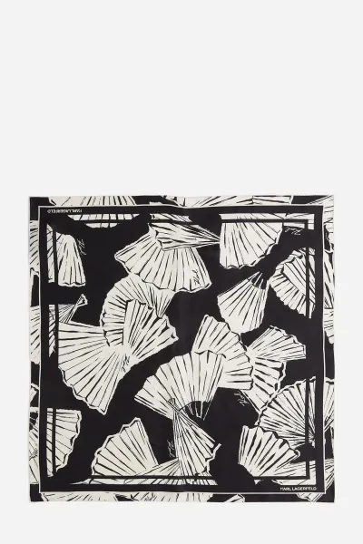 Šatka Karl Lagerfeld K/Signature Fan Sm Silk Scarf Fan-Black