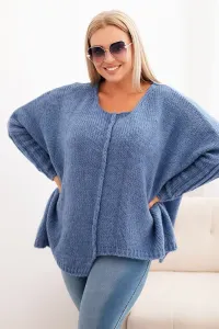 Legínovo Dámsky sveter Plus Size z akrylu s voľným strihom a 3/4 rukávom tmavoružový Farba: Modrá, Veľkosť: UNI