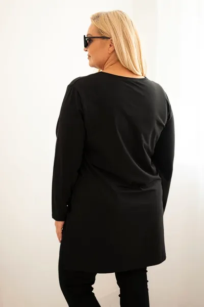 Legínovo Dámska blúzka s dlhším zadným dielom a potlačou čierna Farba: Modrá, Veľkosť: 2XL