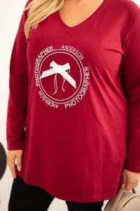 Legínovo Dámska blúzka s dlhším zadným dielom a potlačou čierna Farba: Modrá, Veľkosť: 2XL