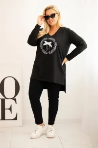 Legínovo Dámska blúzka s dlhším zadným dielom a potlačou čierna Farba: Modrá, Veľkosť: 2XL