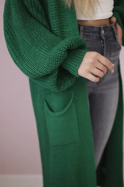 Legínovo Dlhý kardigán sveter zelený Farba: Žltá, Veľkosť: UNI
