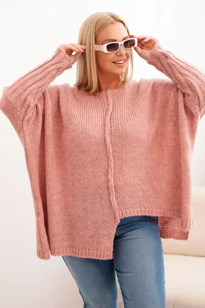 Legínovo Dámsky sveter Plus Size z akrylu s voľným strihom a 3/4 rukávom tmavoružový Farba: Modrá, Veľkosť: UNI