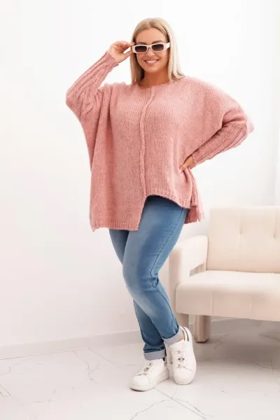 Legínovo Dámsky sveter Plus Size z akrylu s voľným strihom a 3/4 rukávom tmavoružový Farba: Modrá, Veľkosť: UNI