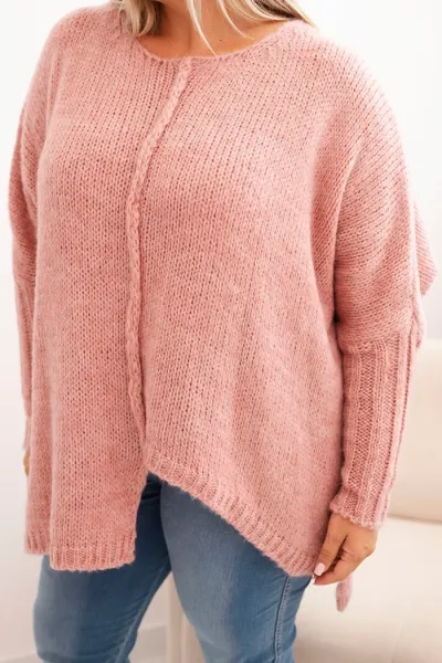Legínovo Dámsky sveter Plus Size z akrylu s voľným strihom a 3/4 rukávom tmavoružový Farba: Modrá, Veľkosť: UNI
