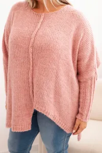 Legínovo Dámsky sveter Plus Size z akrylu s voľným strihom a 3/4 rukávom tmavoružový Farba: Modrá, Veľkosť: UNI