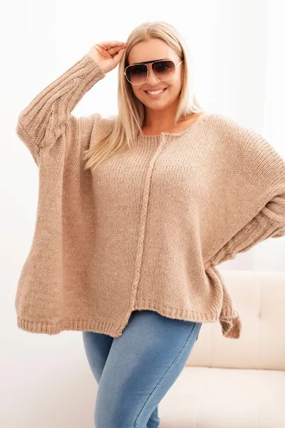 Legínovo Dámsky sveter Plus Size z akrylu s voľným strihom a 3/4 rukávom tmavoružový Farba: Modrá, Veľkosť: UNI