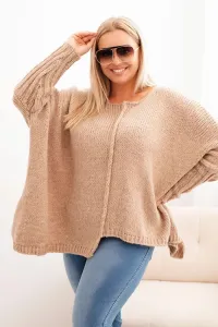 Legínovo Dámsky sveter Plus Size z akrylu s voľným strihom a 3/4 rukávom tmavoružový Farba: Modrá, Veľkosť: UNI