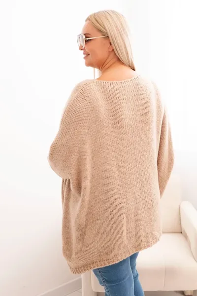 Legínovo Dámsky sveter Plus Size z akrylu s voľným strihom a 3/4 rukávom tmavoružový Farba: Modrá, Veľkosť: UNI