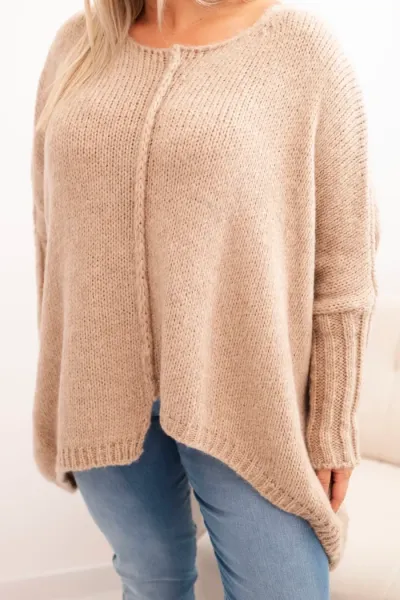 Legínovo Dámsky sveter Plus Size z akrylu s voľným strihom a 3/4 rukávom tmavoružový Farba: Modrá, Veľkosť: UNI