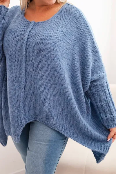 Legínovo Dámsky sveter Plus Size z akrylu s voľným strihom a 3/4 rukávom tmavoružový Farba: Modrá, Veľkosť: UNI