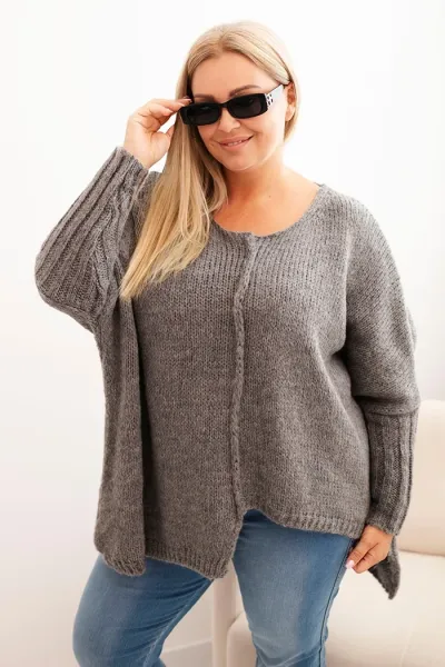 Legínovo Dámsky sveter Plus Size z akrylu s voľným strihom a 3/4 rukávom tmavoružový Farba: Modrá, Veľkosť: UNI