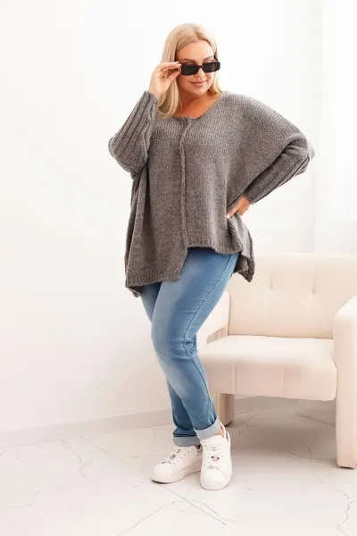 Legínovo Dámsky sveter Plus Size z akrylu s voľným strihom a 3/4 rukávom tmavoružový Farba: Modrá, Veľkosť: UNI