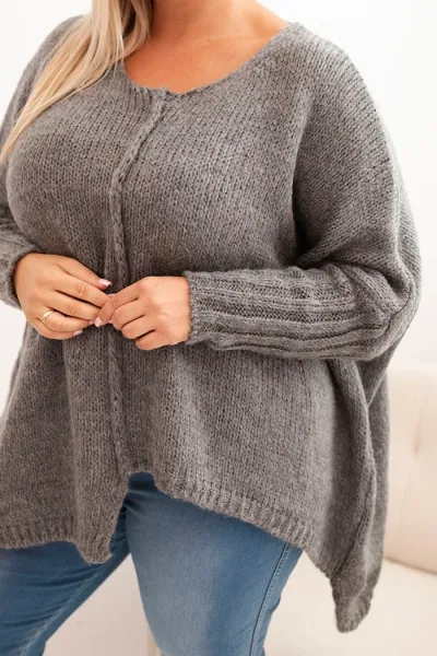 Legínovo Dámsky sveter Plus Size z akrylu s voľným strihom a 3/4 rukávom tmavoružový Farba: Modrá, Veľkosť: UNI