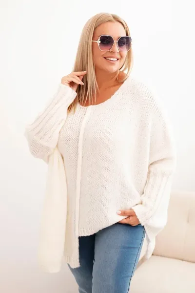 Legínovo Dámsky sveter Plus Size z akrylu s voľným strihom a 3/4 rukávom tmavoružový Farba: Béžová, Veľkosť: UNI