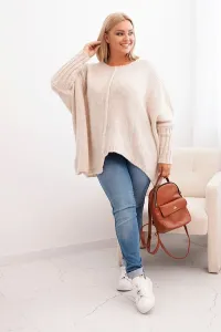 Legínovo Dámsky sveter Plus Size z akrylu s voľným strihom a 3/4 rukávom tmavoružový Farba: Modrá, Veľkosť: UNI