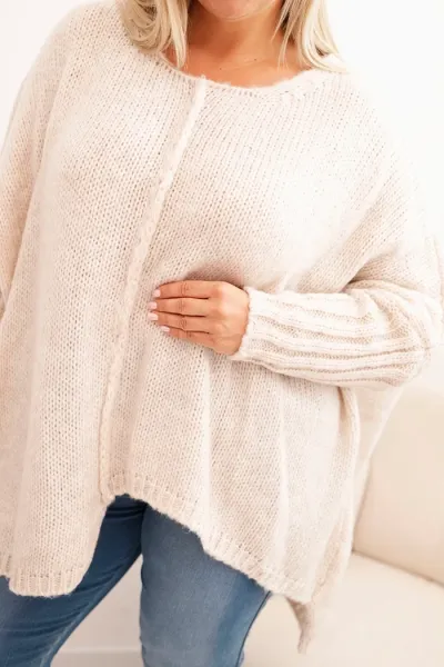 Legínovo Dámsky sveter Plus Size z akrylu s voľným strihom a 3/4 rukávom tmavoružový Farba: Modrá, Veľkosť: UNI