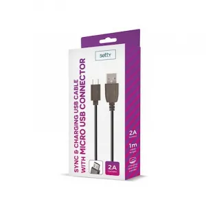 SETTY Nabíjací USB kábel 1m 2A microUSB, čierny GSM043217