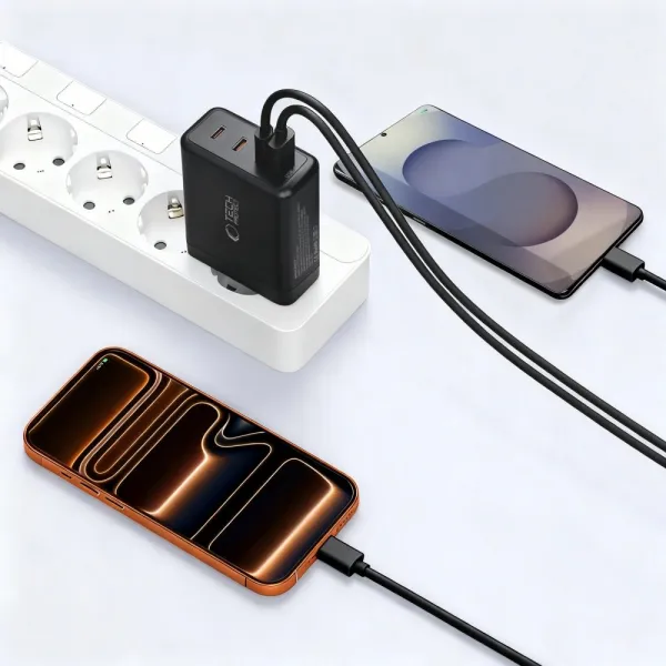 Tech-Protect NC140W GaN sieťová nabíjačka USB / 3x USB-C 140W PD QC, čierna