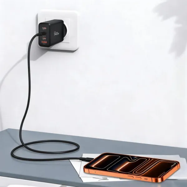 Tech-Protect NC140W GaN sieťová nabíjačka USB / 3x USB-C 140W PD QC, čierna
