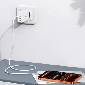 Tech-Protect NC140W GaN sieťová nabíjačka USB / 3x USB-C 140W PD QC, biela