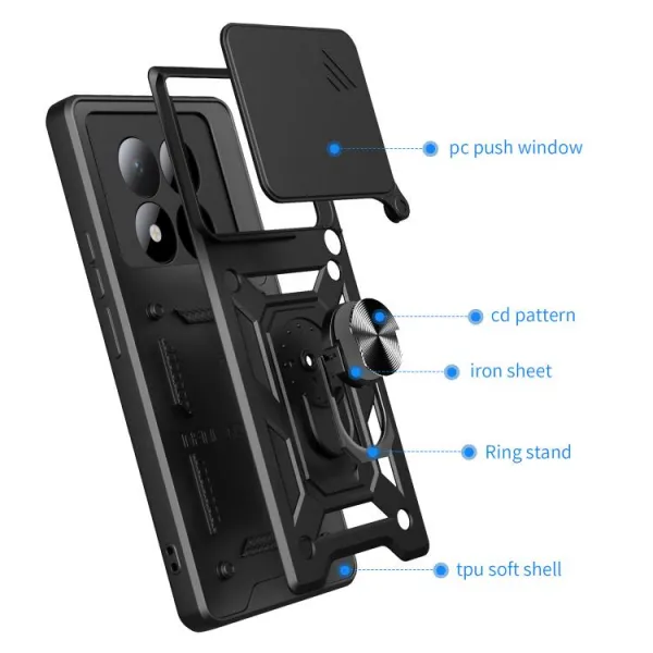 RING CAMERA Kryt s držiakom pre Xiaomi Redmi Note 15 Pro 5G strieborný