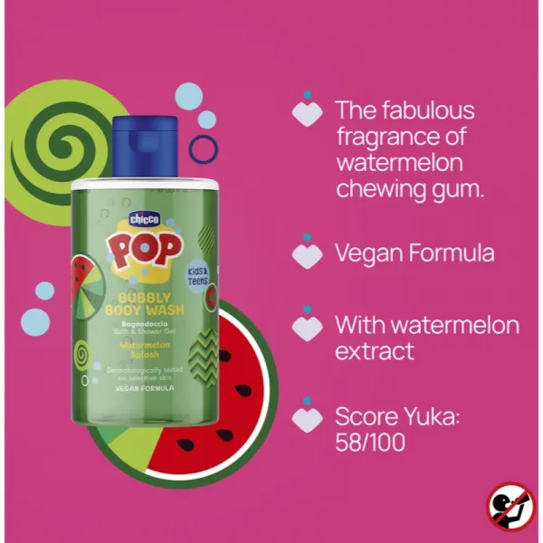 Chicco Pop Bubbly Body Wash sprchový a kúpeľový gél Watermelon Splash 300 ml