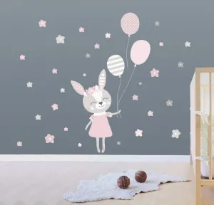 Nálepkanastenupredievčatkoružovýzajačiksbalónmi92x55cm
