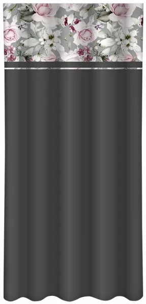 JednoduchýtmavosivýzávesspotlačouružovýchpivóniíŠírka:160cm|Dĺžka:250cm