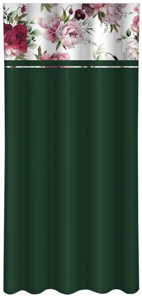 JednoduchýtmavozelenýzávesspotlačouružovýchabordovýchpivóniíŠírka:160cm|Dĺžka:250cm