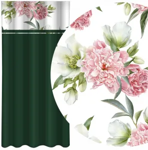 ElegantnýtmavozelenýzávesspotlačouružovýchpivóniíŠírka:160cm|Dĺžka:250cm