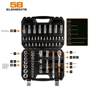 Nástrčnékľúče1/2,sada58ks,CrV10-042NEO