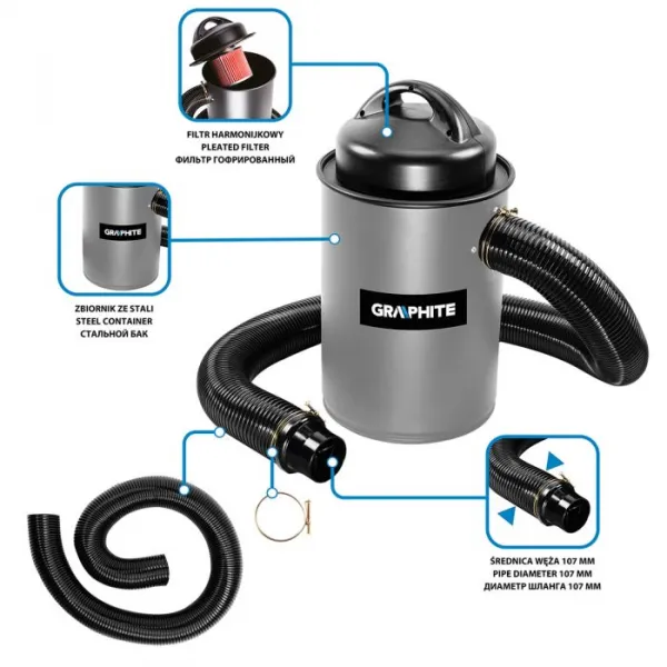 Priemyselnývysavačsvýkonom1100W,50l59G611GRAPHITE