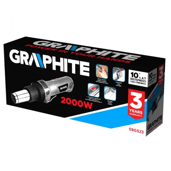Teplovzdušnápištoľsvýkonom2000W,rovnárukoväť59G523GRAPHITE