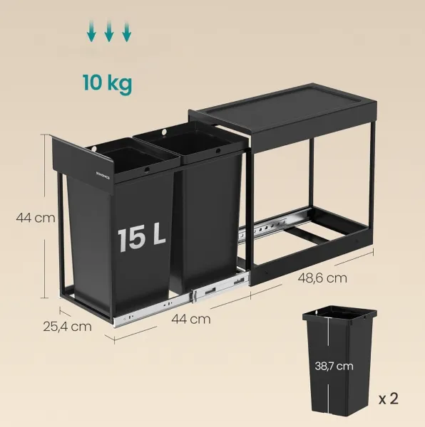 SONGMICS Kôš na triedený odpad Abes 30 l čierny