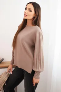 Legínovo Dámsky svetrový viskózový s dlhým rukávom a rozparkom po bokoch béžový Farba: Khaki, Veľkosť: UNI