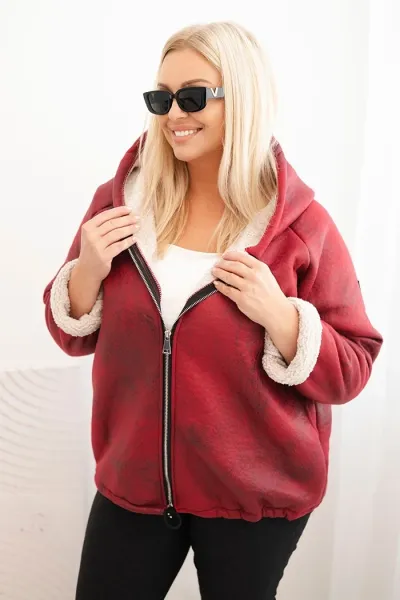 Legínovo Dámska bunda Plus Size s kapucňou a beránkom v ťavej farbe Farba: Džínsová, Veľkosť: UNI