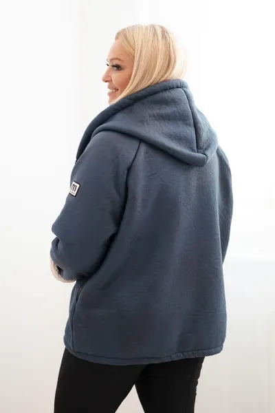 Legínovo Dámska bunda Plus Size s kapucňou a beránkom v ťavej farbe Farba: Džínsová, Veľkosť: UNI