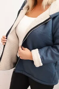 Legínovo Dámska bunda Plus Size s kapucňou a beránkom v ťavej farbe Farba: Džínsová, Veľkosť: UNI