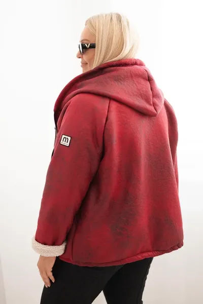 Legínovo Dámska bunda Plus Size s kapucňou a beránkom v ťavej farbe Farba: Džínsová, Veľkosť: UNI