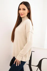 Legínovo Dámsky svetrový viskózový s dlhým rukávom a rozparkom po bokoch béžový Farba: Khaki, Veľkosť: UNI
