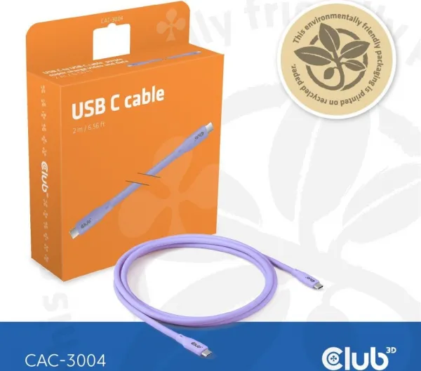 Club 3D Club3D Kabel USB-C 4.0, 20Gbps, 4K60Hz, PD 240W, 2m, fialová