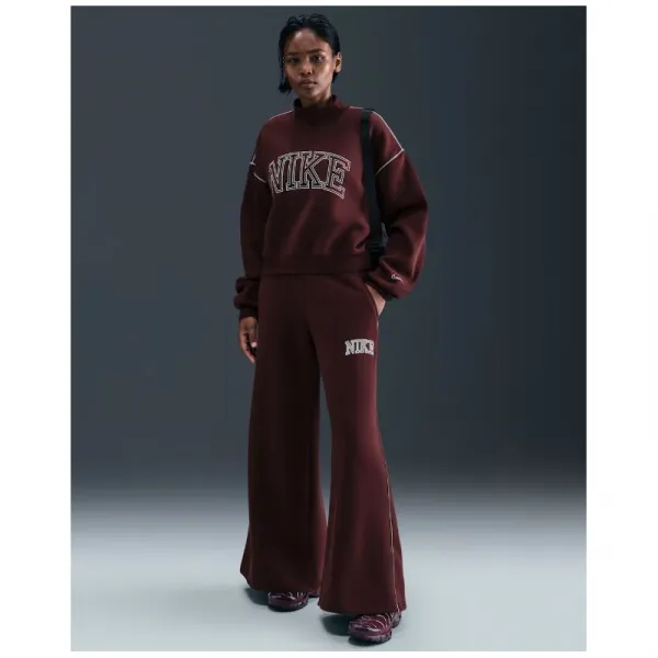 Dámske tepláky NIKE W NSW PHNX FLC LOGO WIDE LEG BURGUNDY CRUSH