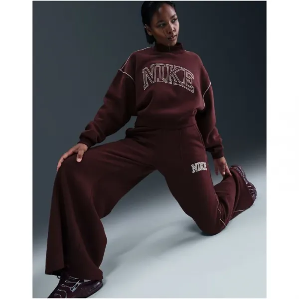 Dámske tepláky NIKE W NSW PHNX FLC LOGO WIDE LEG BURGUNDY CRUSH