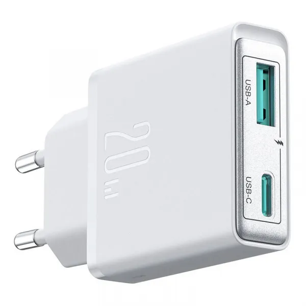 Joyroom JR-TCF14 Super tenká nabíjačka USB-A + USB-C, 20 W, biela