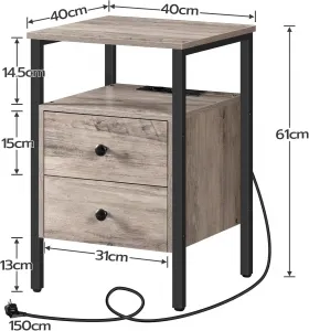 Nočný stolík Vasagle Jungo 40 cm s nabíjacou stanicou sivý/čierny